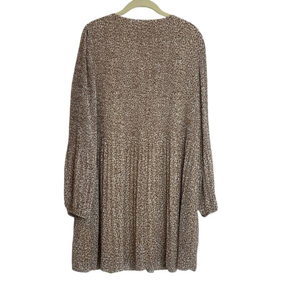 Wilfred Womens Daydreamer V-Neck Mini Dress Large Brown White Pleated Chiffon - Picture 4 of 7